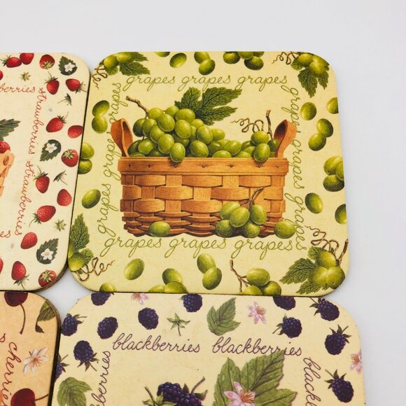 Longaberger Basket & Fruit Themed Cork Coasters Set Of 4 New - Picture 3 of 7